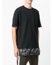 schwarzes bedrucktes T-Shirt mit einem Rundhalsausschnitt von Les Hommes Urban