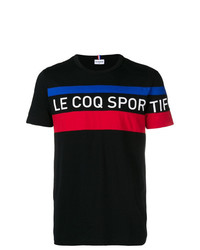 schwarzes bedrucktes T-Shirt mit einem Rundhalsausschnitt von Le Coq Sportif