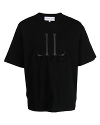 schwarzes bedrucktes T-Shirt mit einem Rundhalsausschnitt von Leandro Lopes