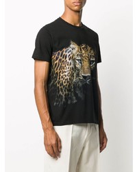 schwarzes bedrucktes T-Shirt mit einem Rundhalsausschnitt von Etro