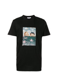 schwarzes bedrucktes T-Shirt mit einem Rundhalsausschnitt von Les Benjamins