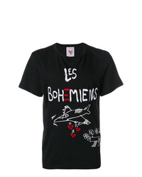 schwarzes bedrucktes T-Shirt mit einem Rundhalsausschnitt von Les Bohemiens