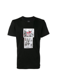 schwarzes bedrucktes T-Shirt mit einem Rundhalsausschnitt von Les Bohemiens