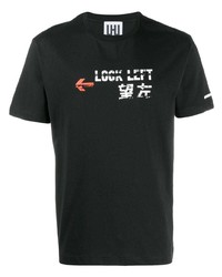 schwarzes bedrucktes T-Shirt mit einem Rundhalsausschnitt von Les Hommes Urban