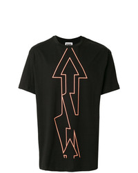 schwarzes bedrucktes T-Shirt mit einem Rundhalsausschnitt von Les Hommes Urban