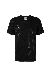 schwarzes bedrucktes T-Shirt mit einem Rundhalsausschnitt von Les Hommes Urban