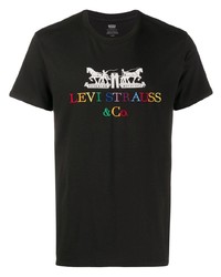 schwarzes bedrucktes T-Shirt mit einem Rundhalsausschnitt von Levi's