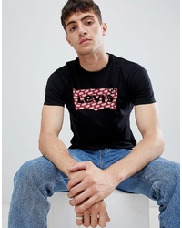schwarzes bedrucktes T-Shirt mit einem Rundhalsausschnitt von Levi's