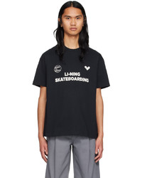 schwarzes bedrucktes T-Shirt mit einem Rundhalsausschnitt von Li-Ning