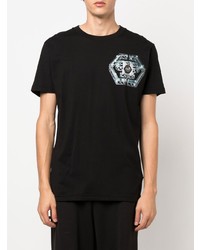 schwarzes bedrucktes T-Shirt mit einem Rundhalsausschnitt von Philipp Plein