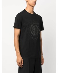 schwarzes bedrucktes T-Shirt mit einem Rundhalsausschnitt von Les Hommes