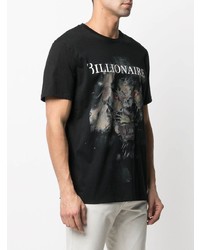 schwarzes bedrucktes T-Shirt mit einem Rundhalsausschnitt von Billionaire