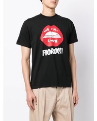 schwarzes bedrucktes T-Shirt mit einem Rundhalsausschnitt von Fiorucci