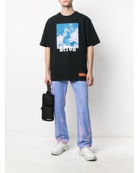 schwarzes bedrucktes T-Shirt mit einem Rundhalsausschnitt von Heron Preston