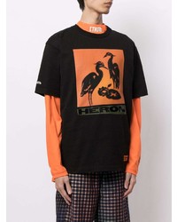 schwarzes bedrucktes T-Shirt mit einem Rundhalsausschnitt von Heron Preston