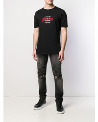 schwarzes bedrucktes T-Shirt mit einem Rundhalsausschnitt von Philipp Plein