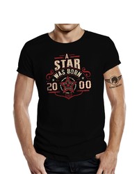 schwarzes bedrucktes T-Shirt mit einem Rundhalsausschnitt von LOBO NEGRO®