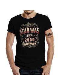 schwarzes bedrucktes T-Shirt mit einem Rundhalsausschnitt von LOBO NEGRO®