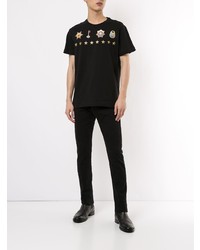 schwarzes bedrucktes T-Shirt mit einem Rundhalsausschnitt von VERSACE JEANS COUTURE