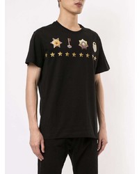 schwarzes bedrucktes T-Shirt mit einem Rundhalsausschnitt von VERSACE JEANS COUTURE