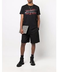 schwarzes bedrucktes T-Shirt mit einem Rundhalsausschnitt von Alexander McQueen