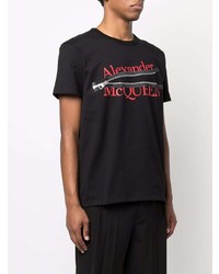 schwarzes bedrucktes T-Shirt mit einem Rundhalsausschnitt von Alexander McQueen