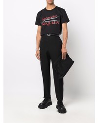 schwarzes bedrucktes T-Shirt mit einem Rundhalsausschnitt von Alexander McQueen