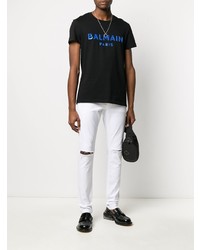 schwarzes bedrucktes T-Shirt mit einem Rundhalsausschnitt von Balmain