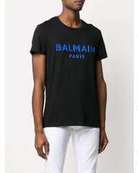 schwarzes bedrucktes T-Shirt mit einem Rundhalsausschnitt von Balmain