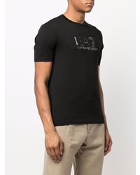 schwarzes bedrucktes T-Shirt mit einem Rundhalsausschnitt von Ea7 Emporio Armani