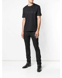 schwarzes bedrucktes T-Shirt mit einem Rundhalsausschnitt von Cavalli Class