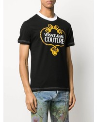 schwarzes bedrucktes T-Shirt mit einem Rundhalsausschnitt von VERSACE JEANS COUTURE