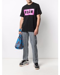 schwarzes bedrucktes T-Shirt mit einem Rundhalsausschnitt von MSGM