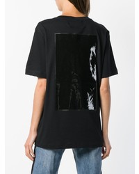 schwarzes bedrucktes T-Shirt mit einem Rundhalsausschnitt von Calvin Klein Jeans