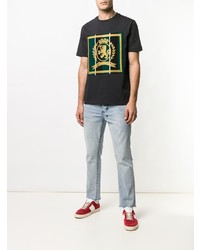 schwarzes bedrucktes T-Shirt mit einem Rundhalsausschnitt von Hilfiger Collection