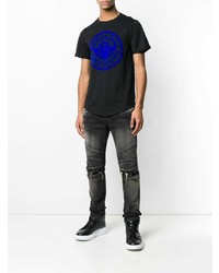 schwarzes bedrucktes T-Shirt mit einem Rundhalsausschnitt von Balmain