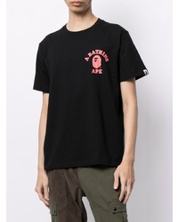 schwarzes bedrucktes T-Shirt mit einem Rundhalsausschnitt von A Bathing Ape