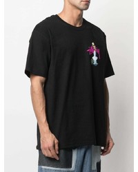 schwarzes bedrucktes T-Shirt mit einem Rundhalsausschnitt von Stussy