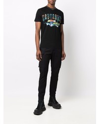 schwarzes bedrucktes T-Shirt mit einem Rundhalsausschnitt von DSQUARED2