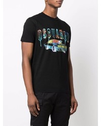 schwarzes bedrucktes T-Shirt mit einem Rundhalsausschnitt von DSQUARED2