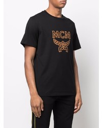 schwarzes bedrucktes T-Shirt mit einem Rundhalsausschnitt von MCM