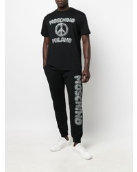 schwarzes bedrucktes T-Shirt mit einem Rundhalsausschnitt von Moschino