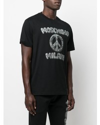 schwarzes bedrucktes T-Shirt mit einem Rundhalsausschnitt von Moschino