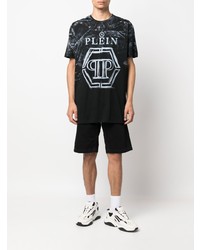 schwarzes bedrucktes T-Shirt mit einem Rundhalsausschnitt von Philipp Plein