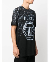 schwarzes bedrucktes T-Shirt mit einem Rundhalsausschnitt von Philipp Plein