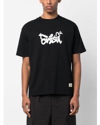 schwarzes bedrucktes T-Shirt mit einem Rundhalsausschnitt von Evisu