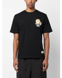 schwarzes bedrucktes T-Shirt mit einem Rundhalsausschnitt von Evisu