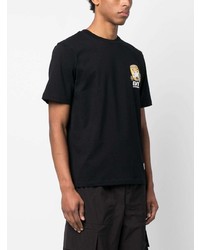 schwarzes bedrucktes T-Shirt mit einem Rundhalsausschnitt von Evisu