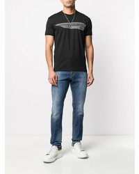 schwarzes bedrucktes T-Shirt mit einem Rundhalsausschnitt von DSQUARED2