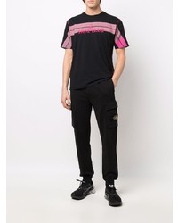 schwarzes bedrucktes T-Shirt mit einem Rundhalsausschnitt von Stone Island